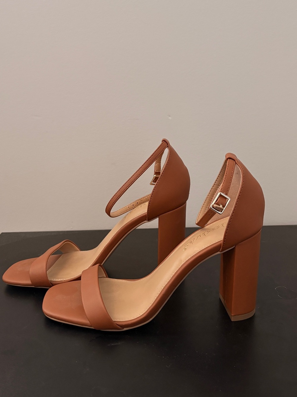 Women's Tan Block Heel Ankle-Strap Sandals | Never Worn